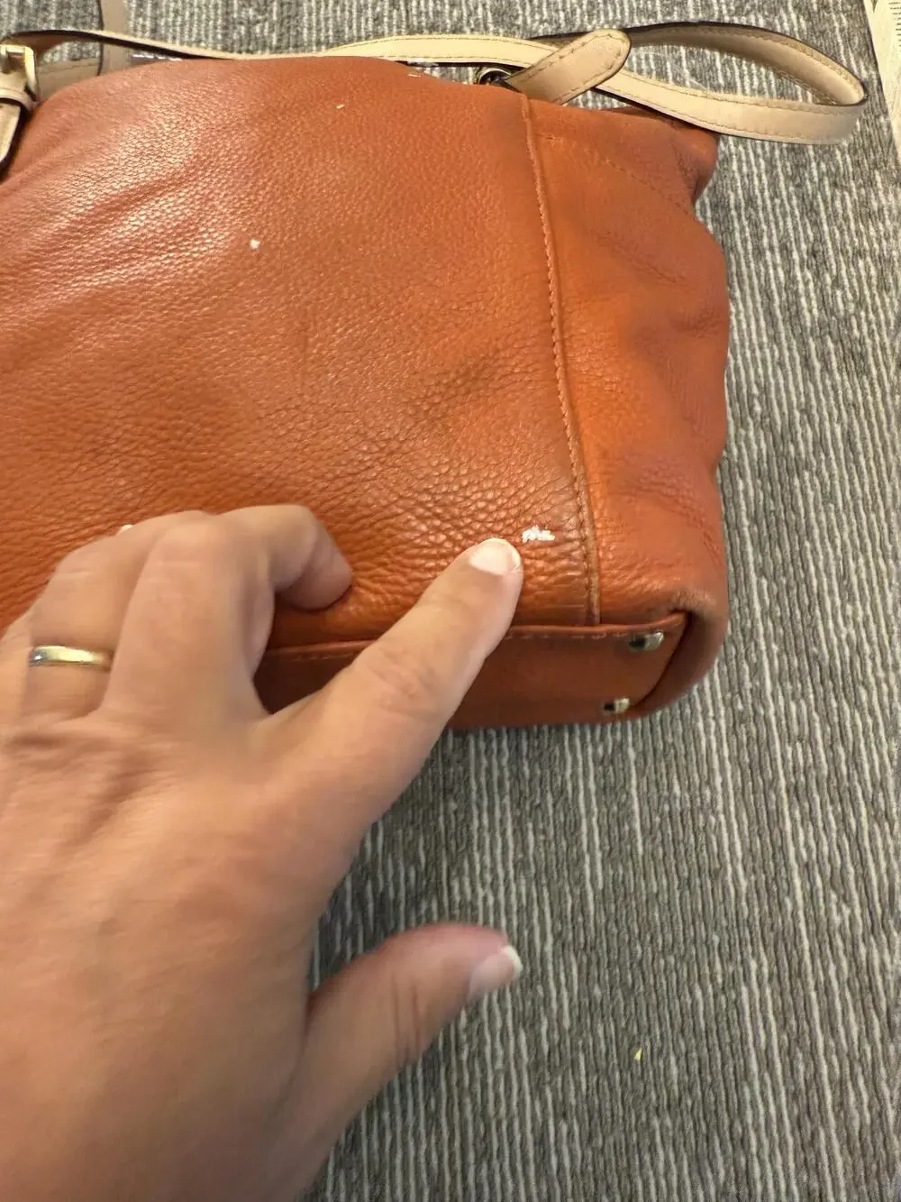 Michael Kors Pebbled Leather Tote Bag Womens Large Orange Shoulder Top Zip MK